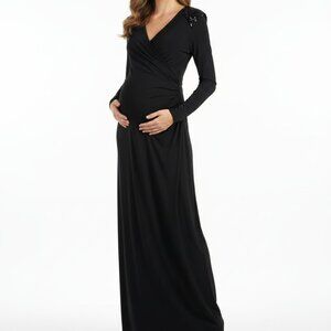 ISABELLA OLIVER MATERNITY BLACK SEQUIN SHOULDER LONG SLEEVE FORMAL DRESS - 2
